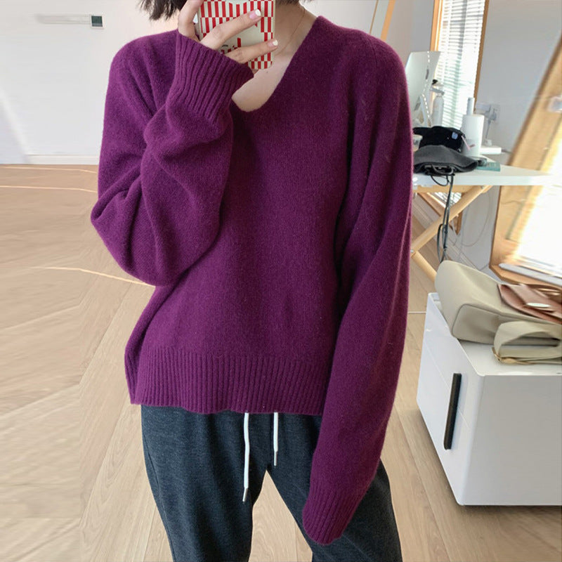 V-neck Casual Style Knitwear  Sweater