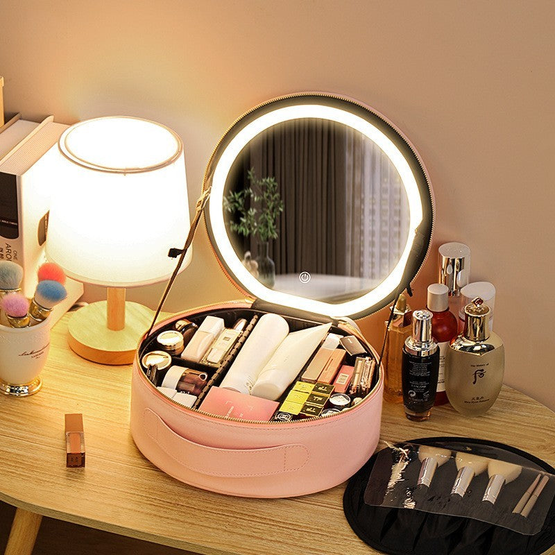 Round  LED Makeup Bag With Mirror Lights