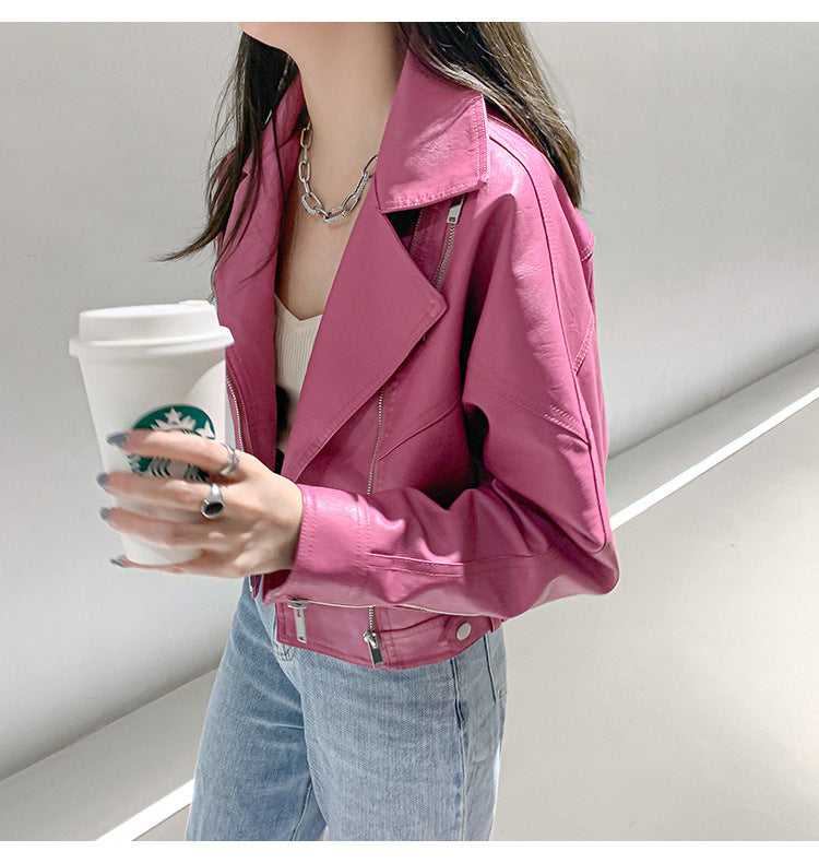 Pink Pu Leather Jacket