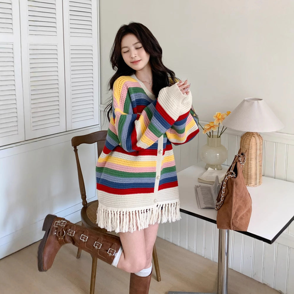 Multicolored Tassel Sweaters Cardigan