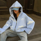 Cloud Print Zipper Hooded Sweaters