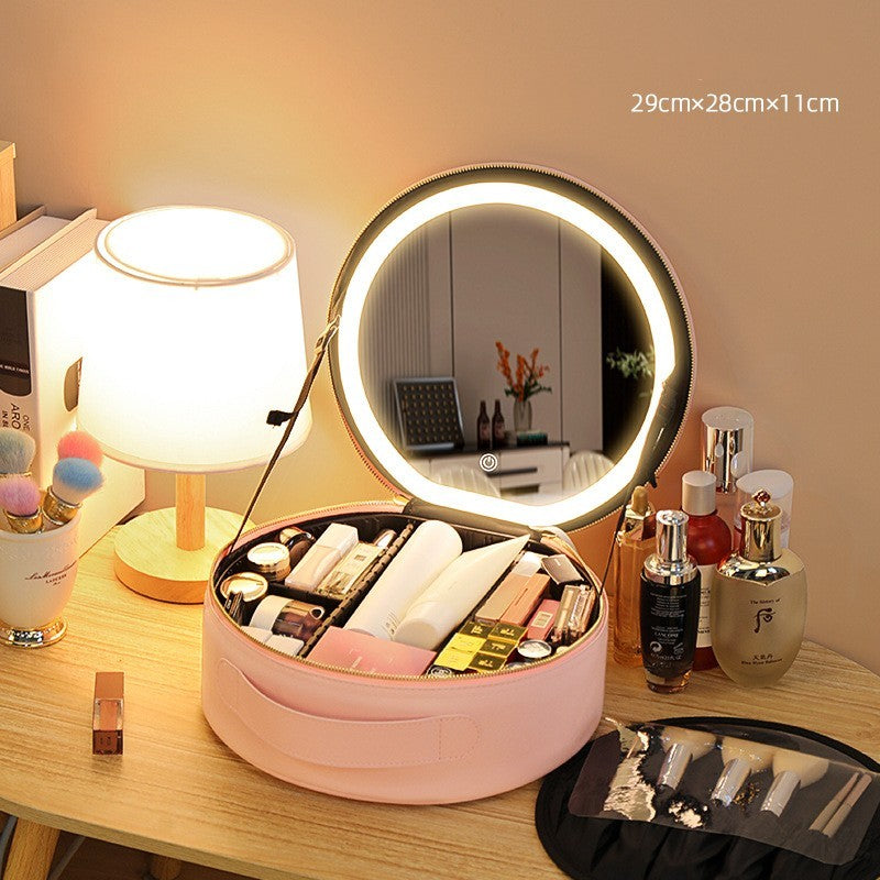 Round  LED Makeup Bag With Mirror Lights