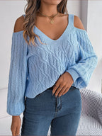 Twist Off-the-shoulder Lantern Sleeve Sweaters