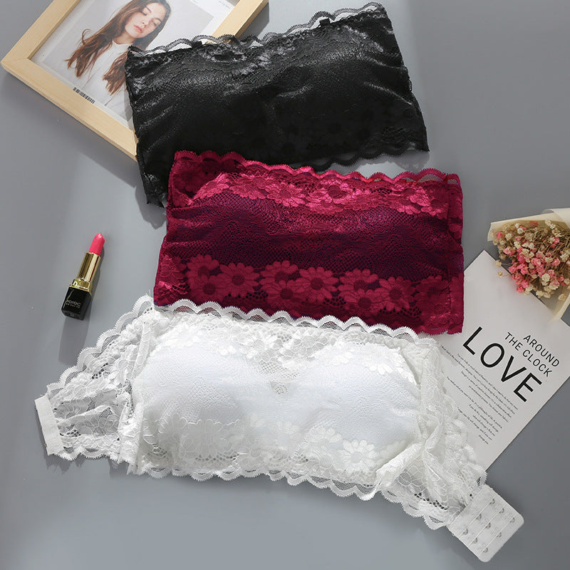 strapless Transparent Lace Tube bra