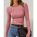 Women Long Sleeve T Shirts Crewneck Slim Fit Tops