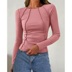 Women Long Sleeve T Shirts Crewneck Slim Fit Tops