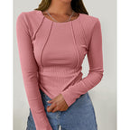 Women Long Sleeve T Shirts Crewneck Slim Fit Tops