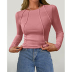 Women Long Sleeve T Shirts Crewneck Slim Fit Tops