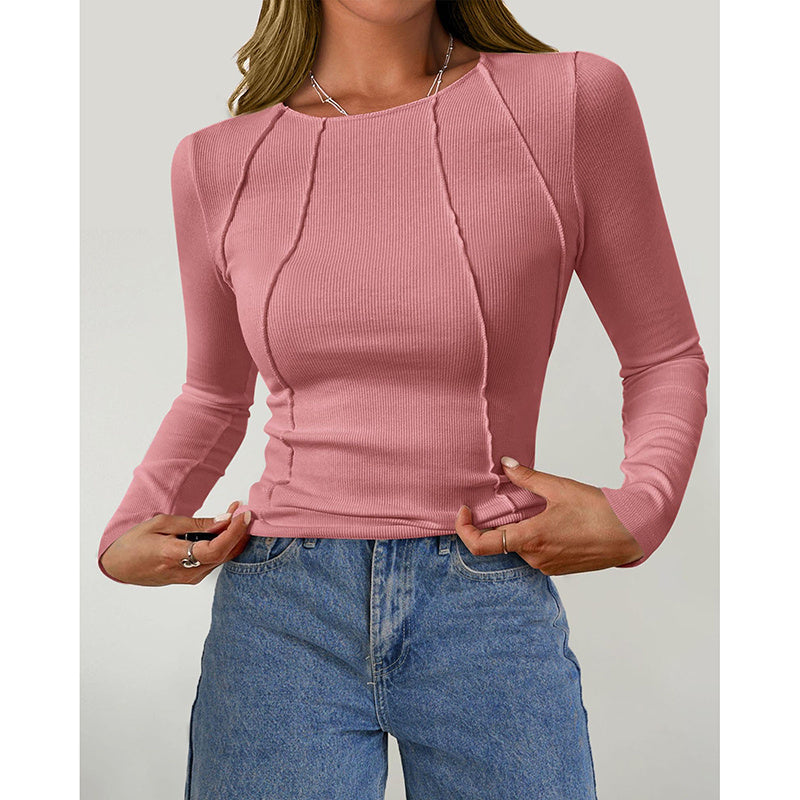 Women Long Sleeve T Shirts Crewneck Slim Fit Tops