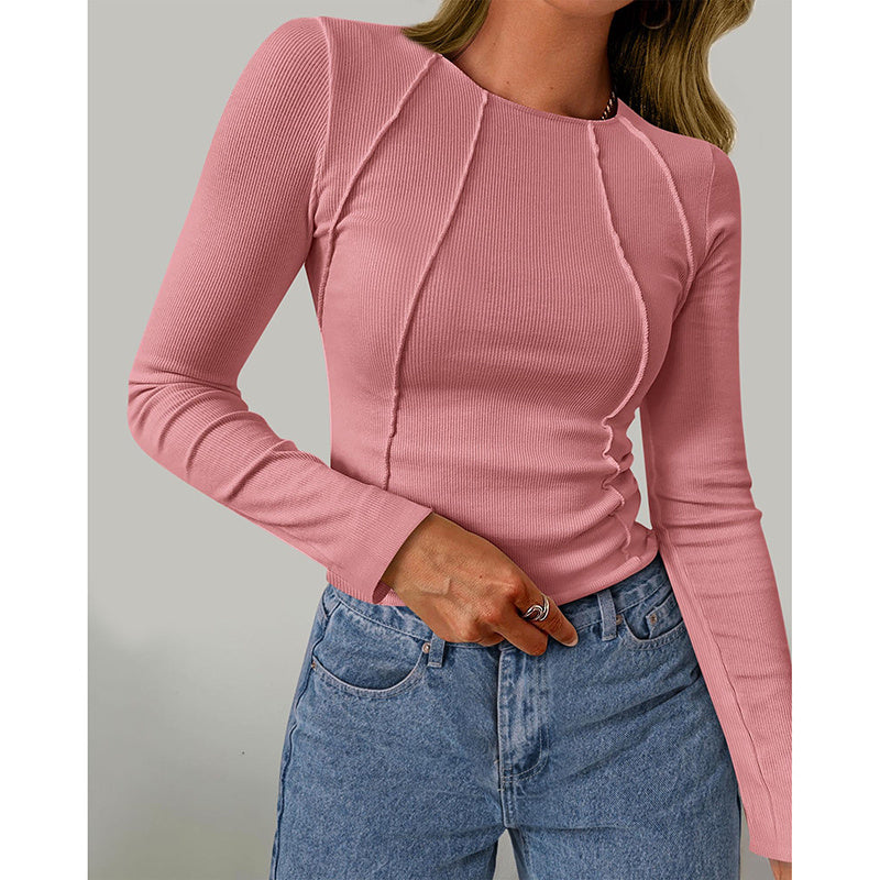 Women Long Sleeve T Shirts Crewneck Slim Fit Tops