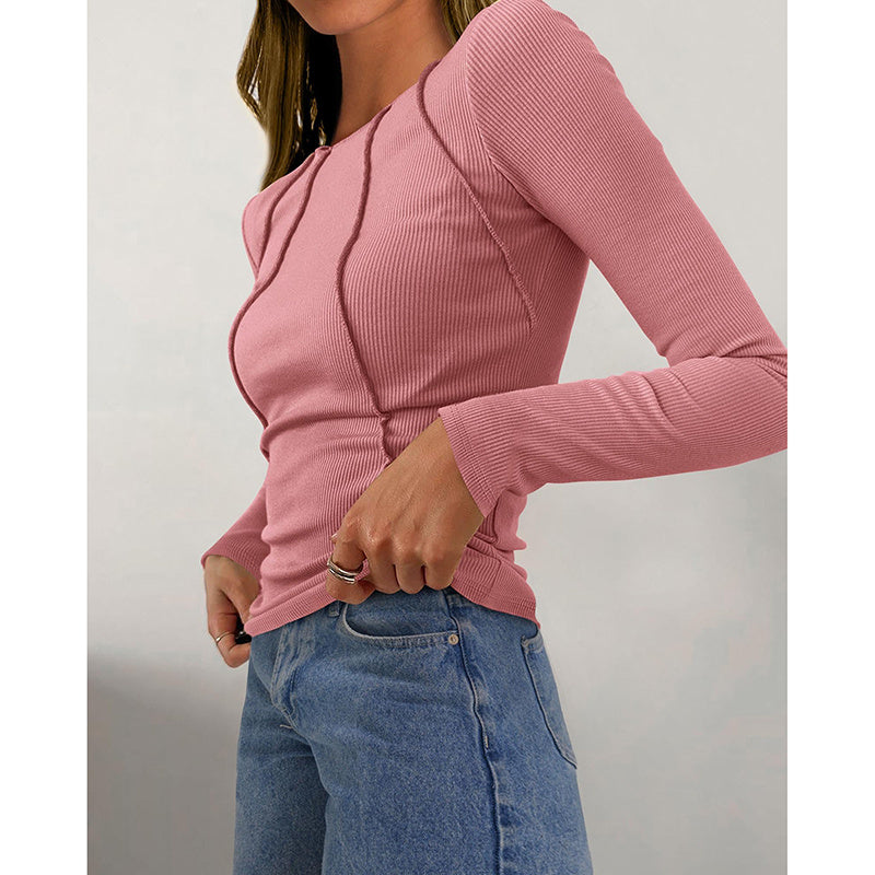 Women Long Sleeve T Shirts Crewneck Slim Fit Tops