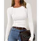 Women Long Sleeve T Shirts Crewneck Slim Fit Tops