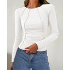 Women Long Sleeve T Shirts Crewneck Slim Fit Tops