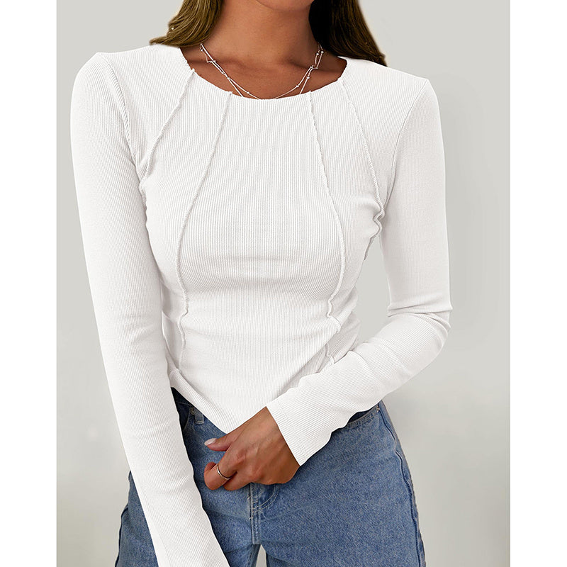 Women Long Sleeve T Shirts Crewneck Slim Fit Tops