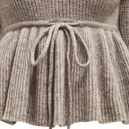 V-neck Lace-up Knitwear Casual Long-sleeved  Sweater