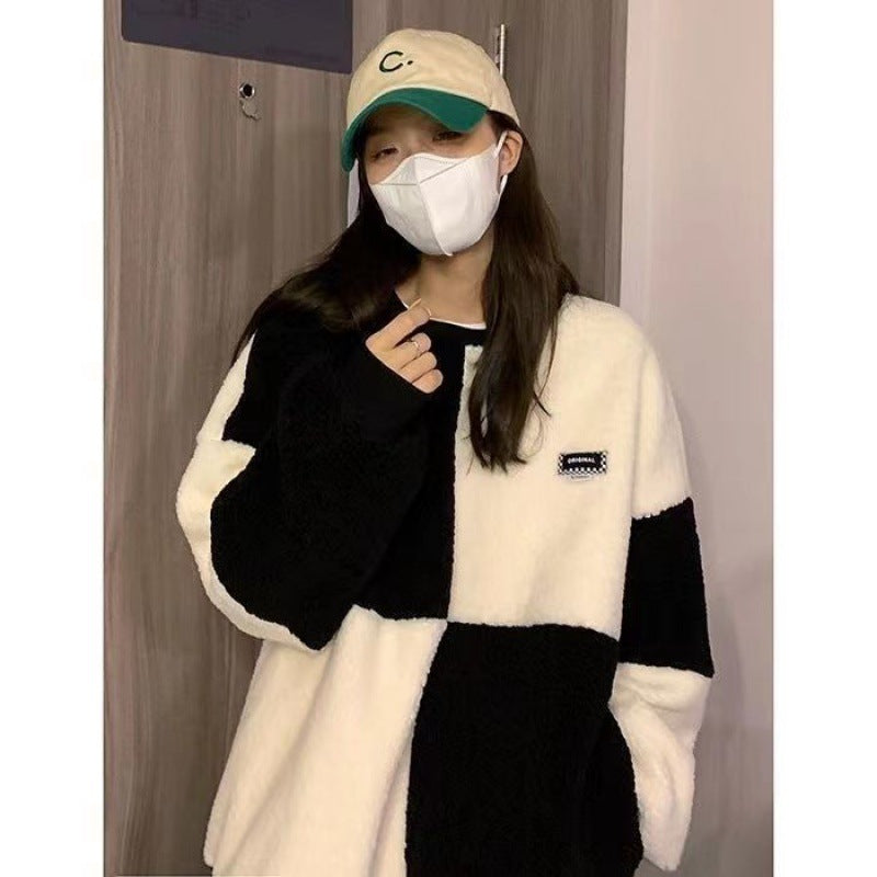 Women's Colorblock Sherpa Thickened Sweatshirt