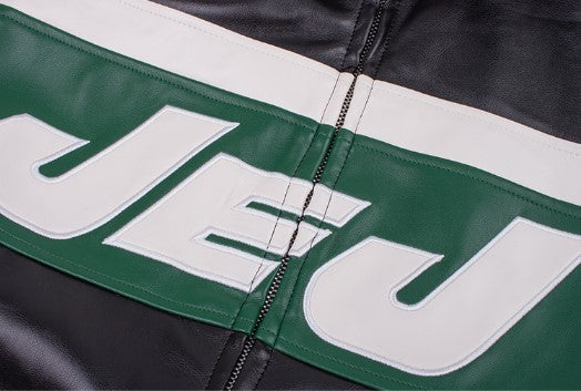 American Retro Black Stitching Letter Leather Jacket