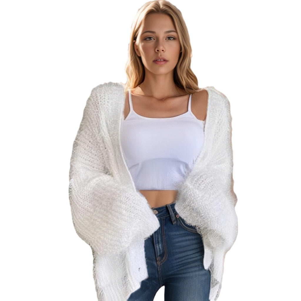 Furry Cardigan Solid Color Sweaters Loose Pockets Coat