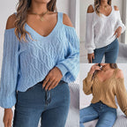 Twist Off-the-shoulder Lantern Sleeve Sweaters