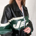 American Retro Black Stitching Letter Leather Jacket