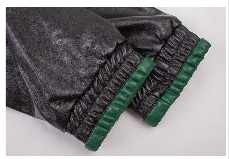 American Retro Black Stitching Letter Leather Jacket