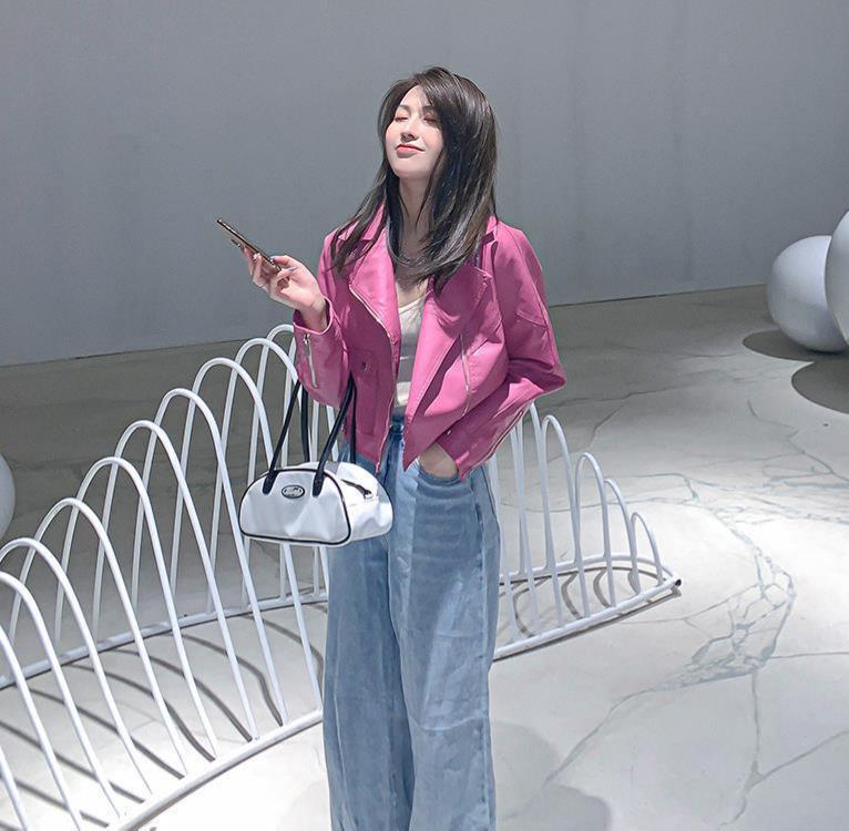 Pink Pu Leather Jacket