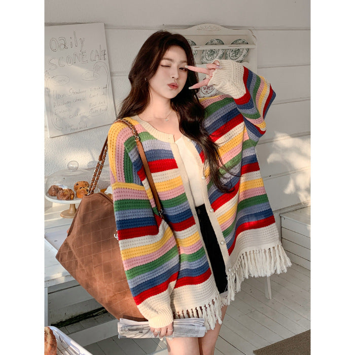 Multicolored Tassel Sweaters Cardigan