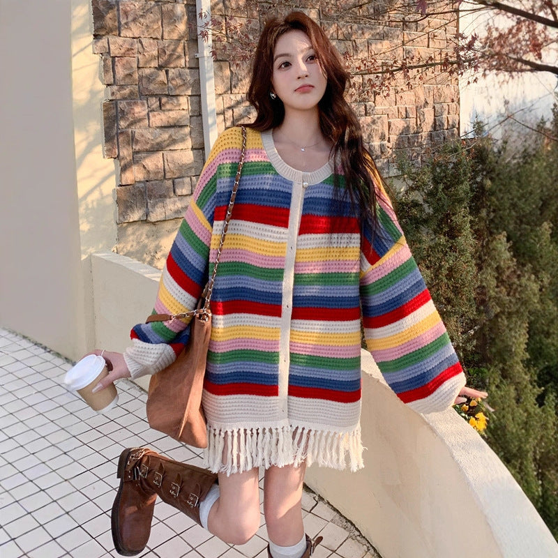 Multicolored Tassel Sweaters Cardigan