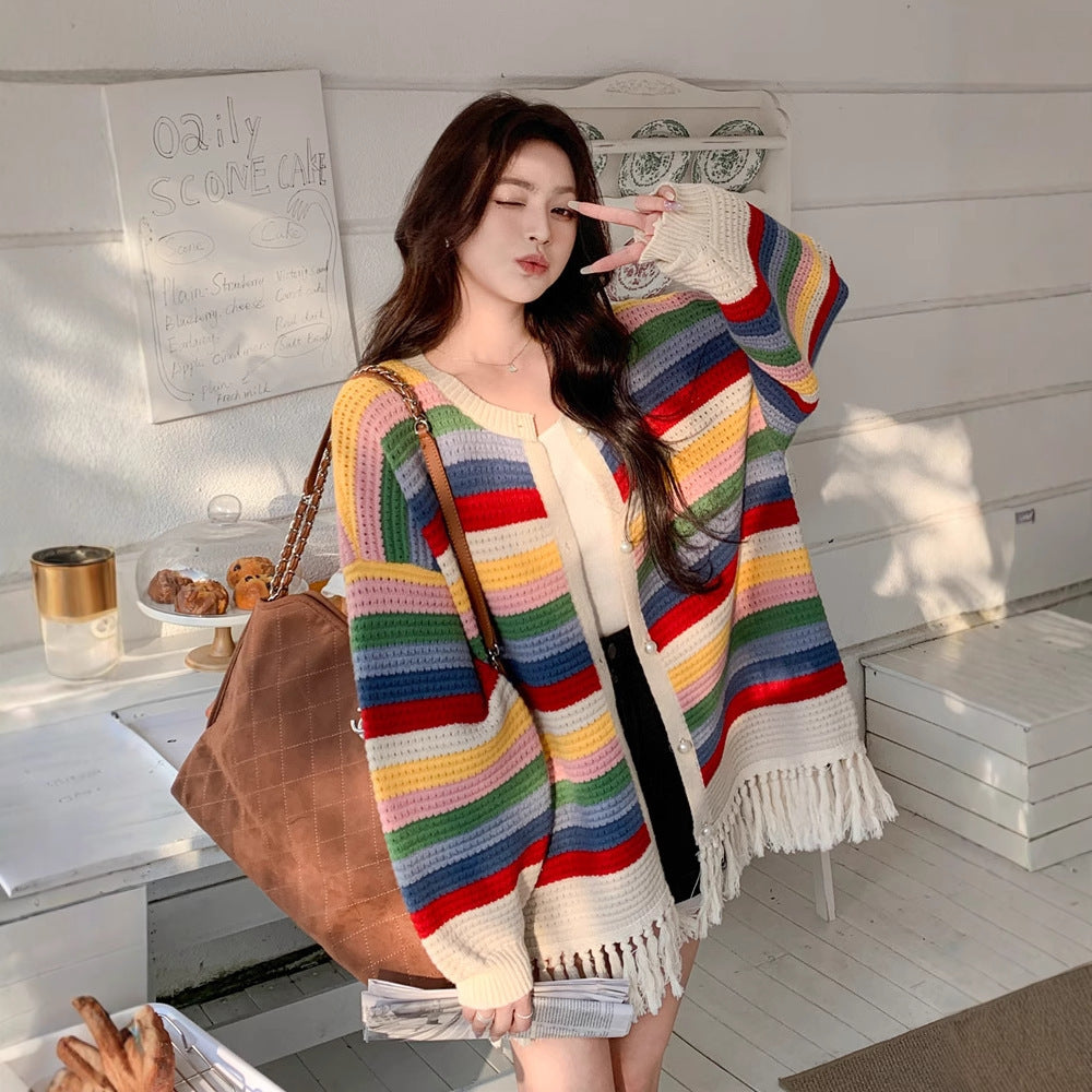 Multicolored Tassel Sweaters Cardigan
