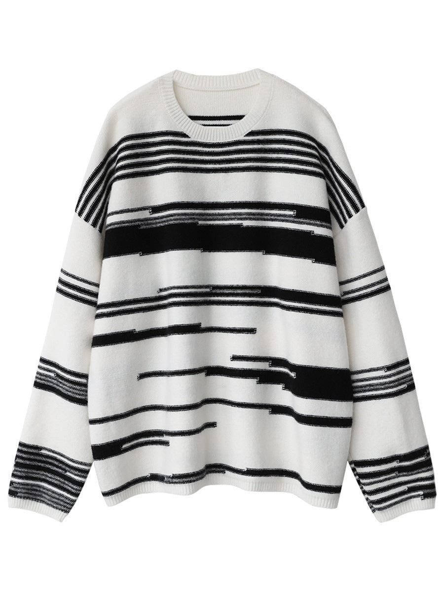 Street Casual Loose Irregular Stripe Sweater