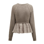 V-neck Lace-up Knitwear Casual Long-sleeved  Sweater