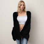 Furry Cardigan Solid Color Sweaters Loose Pockets Coat