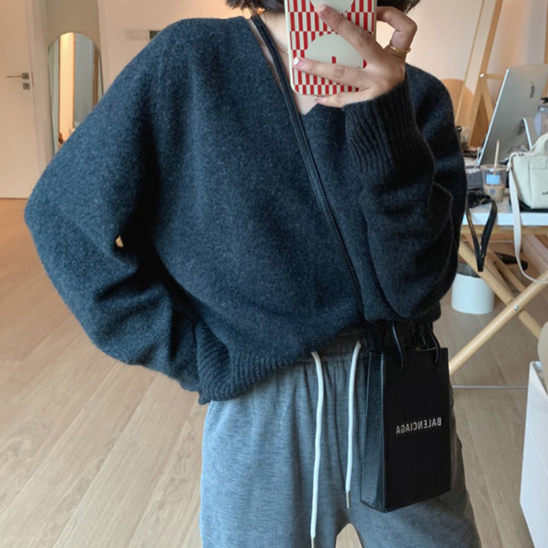 V-neck Casual Style Knitwear  Sweater