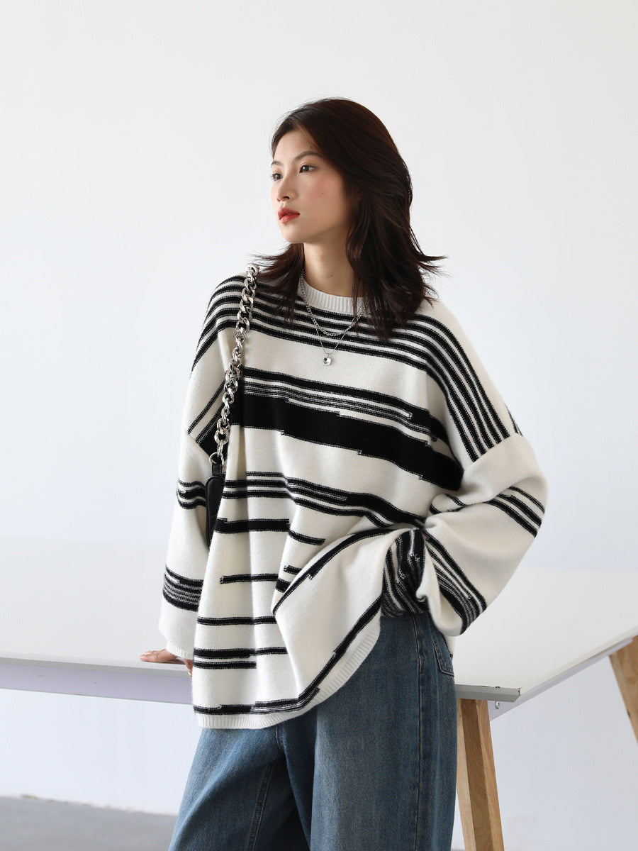 Street Casual Loose Irregular Stripe Sweater