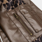 Leopard Splicing PU Leather Jacket Coat