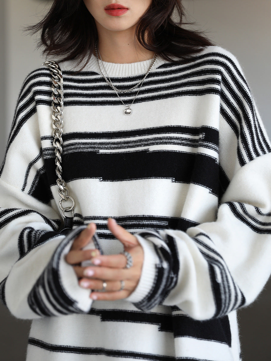 Street Casual Loose Irregular Stripe Sweater