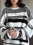 Street Casual Loose Irregular Stripe Sweater