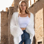 Furry Cardigan Solid Color Sweaters Loose Pockets Coat