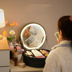Round  LED Makeup Bag With Mirror Lights