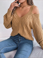 Twist Off-the-shoulder Lantern Sleeve Sweaters