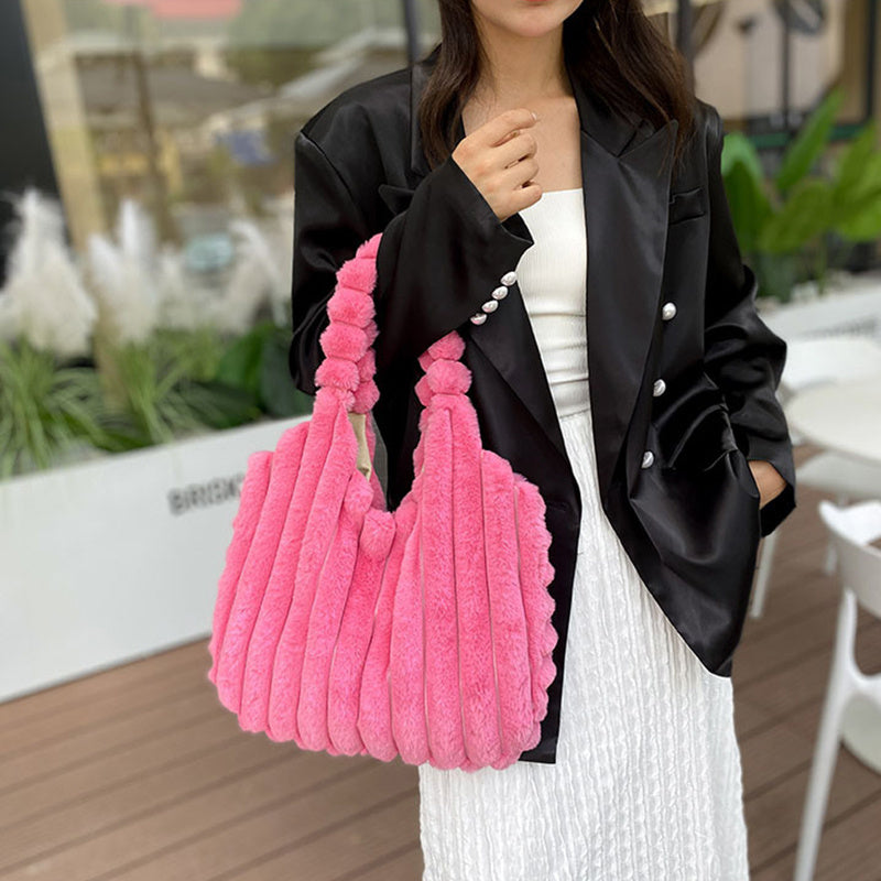 Striped Design Plush Bag