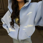 Cloud Print Zipper Hooded Sweaters