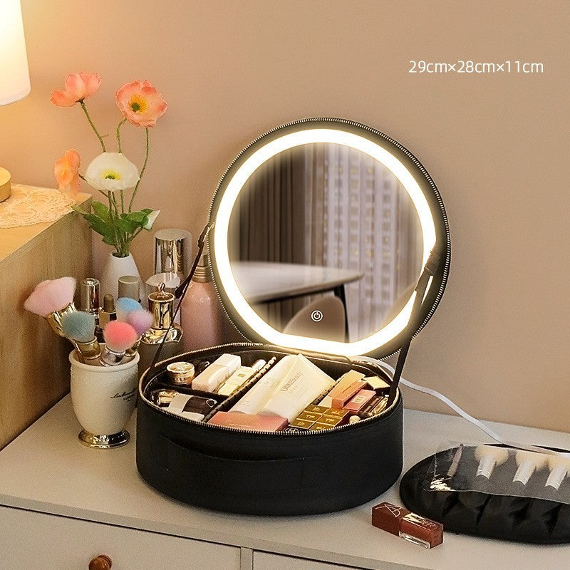 Round  LED Makeup Bag With Mirror Lights