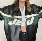 American Retro Black Stitching Letter Leather Jacket