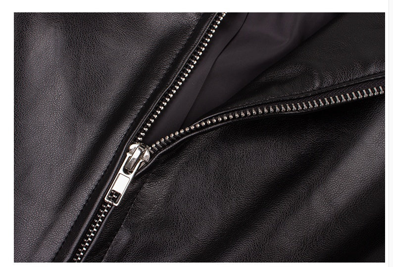 American Retro Black Stitching Letter Leather Jacket