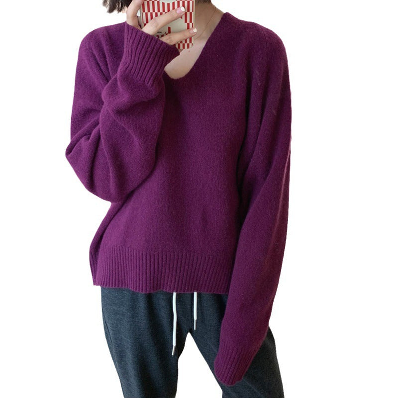 V-neck Casual Style Knitwear  Sweater