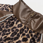 Leopard Splicing PU Leather Jacket Coat