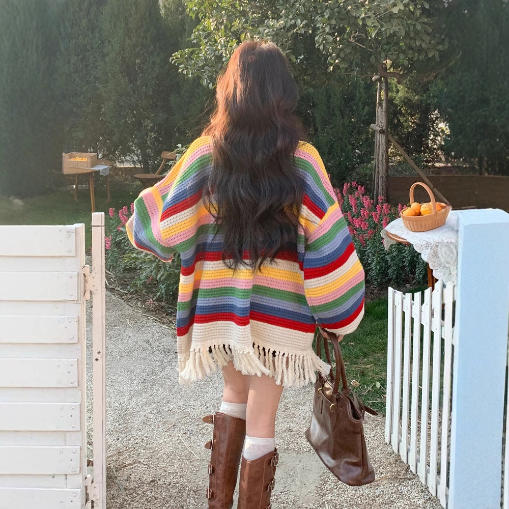 Multicolored Tassel Sweaters Cardigan