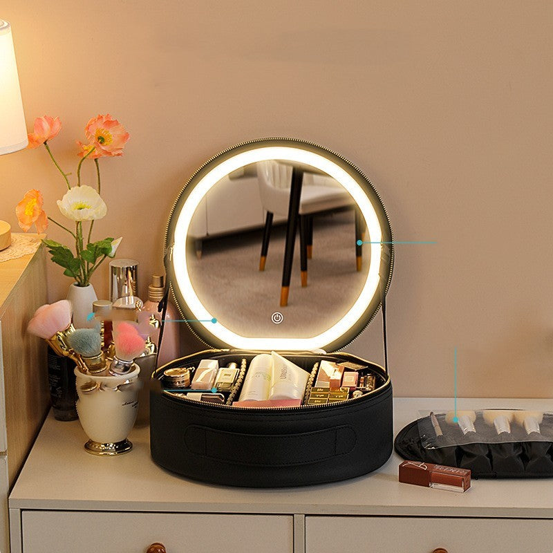 Round  LED Makeup Bag With Mirror Lights