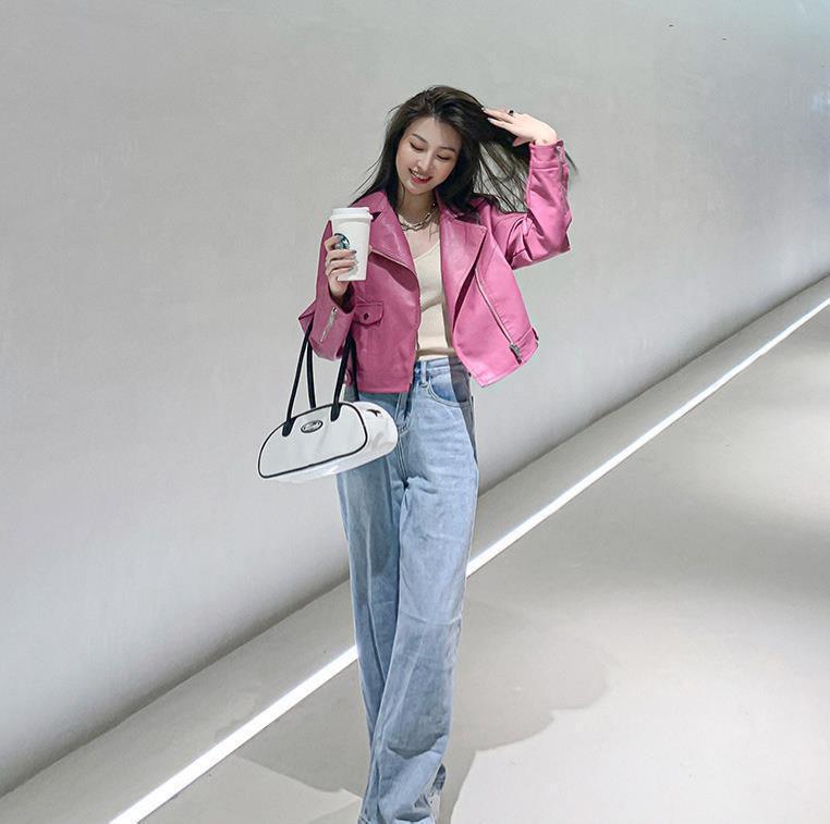 Pink Pu Leather Jacket